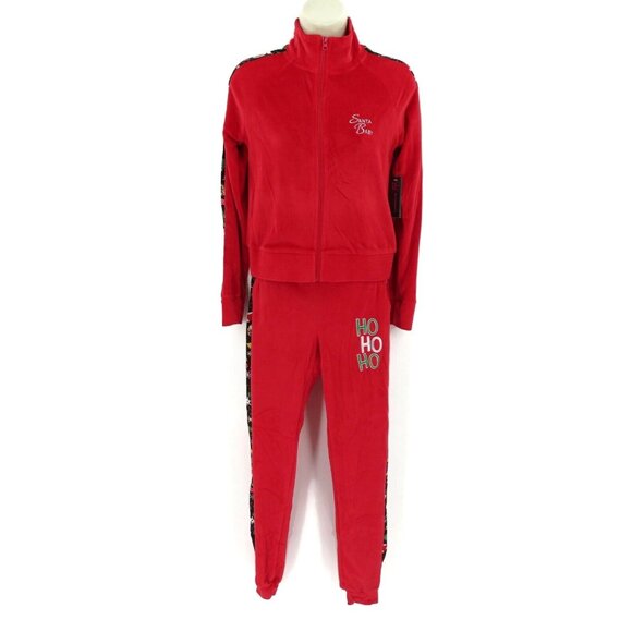 No Boundaries Juniors XS 1 Red Velour Tracksuit Cat Print Christmas Holiday NEW - Picture 15 of 15